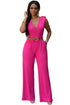 Sexy Rose V Neck Belt Embellished Jumpsuit